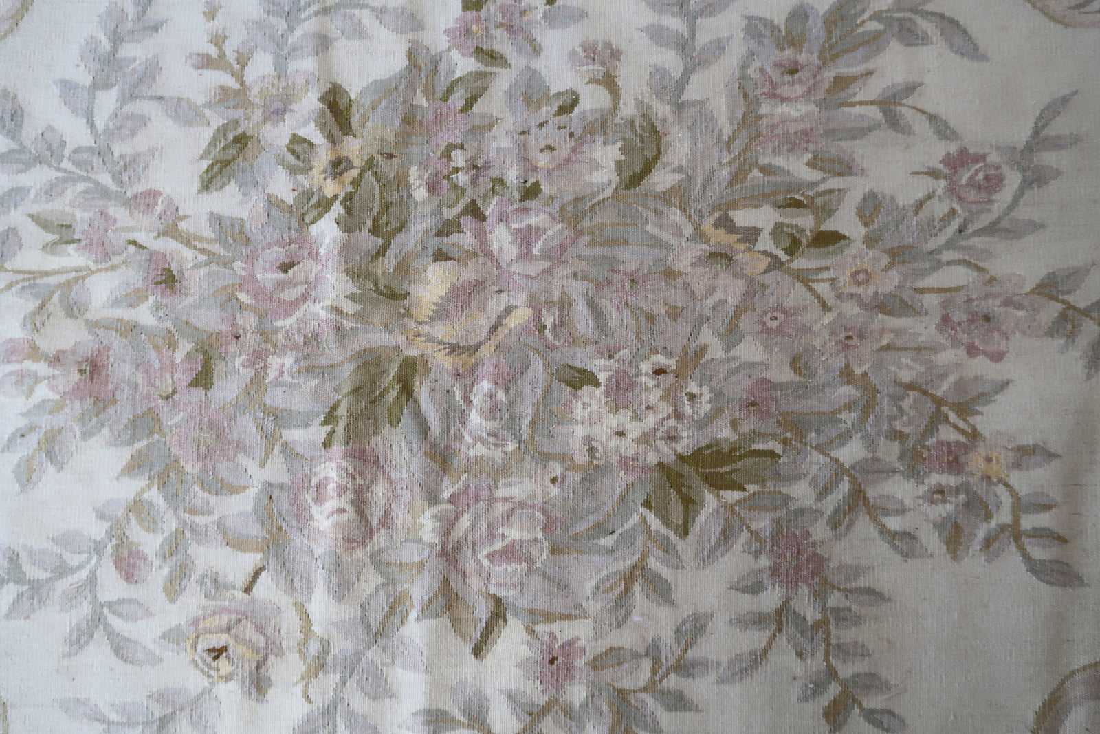 Handmade vintage French Aubusson rug in original good condition. This rug is one of a kind made in France in the end of 20th century.
