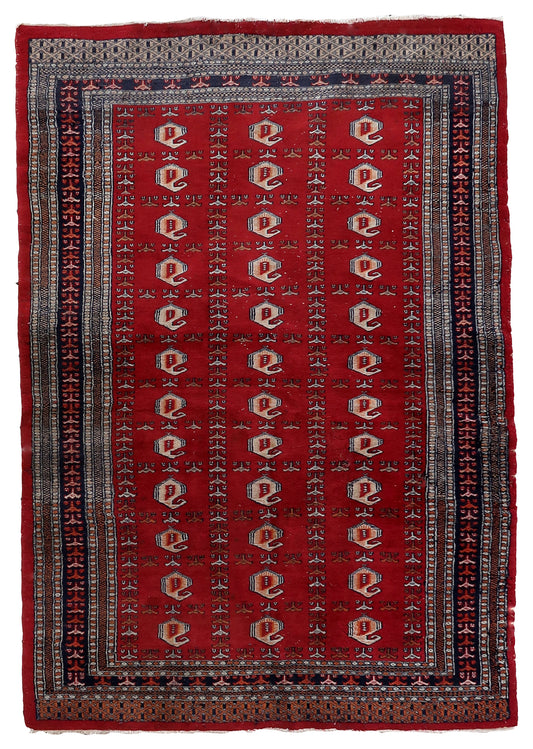 Handmade vintage Uzbek Bukhara rug 1960s