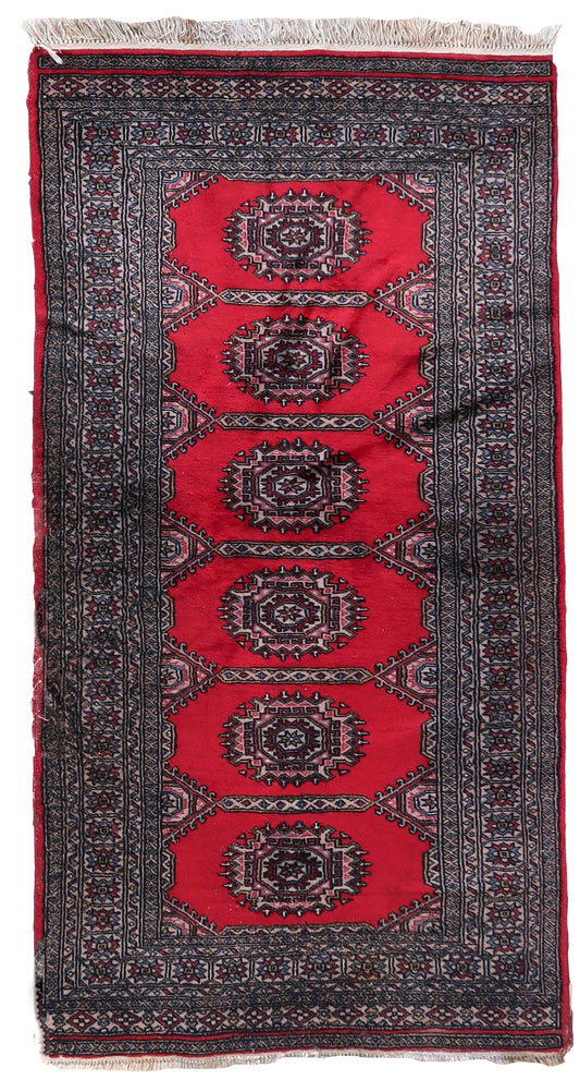 Handmade vintage Uzbek Bukhara rug 1970s