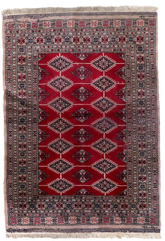 Handmade vintage Uzbek Bukhara rug 1960s