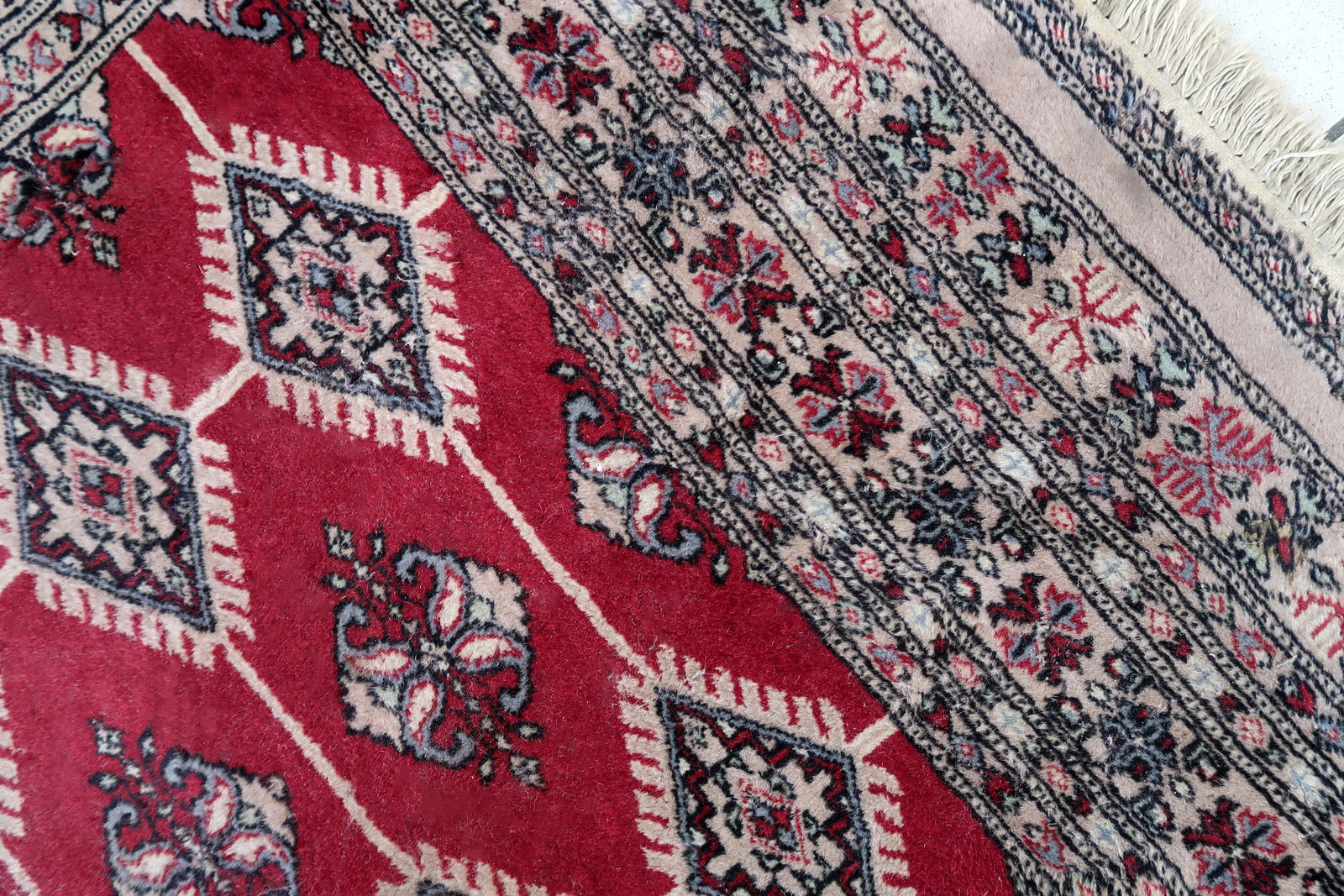 Handmade vintage Uzbek Bukhara rug 1960s