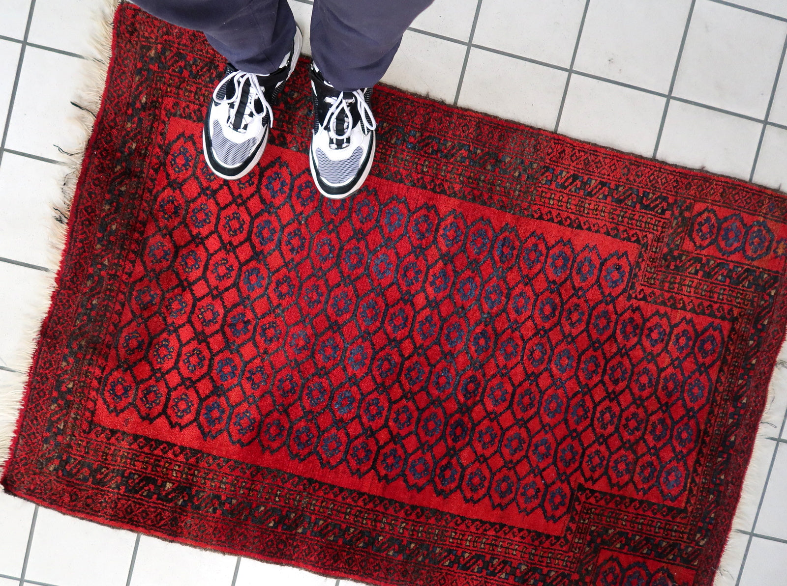 Handmade vintage Afghan Baluch prayer rug 1950s