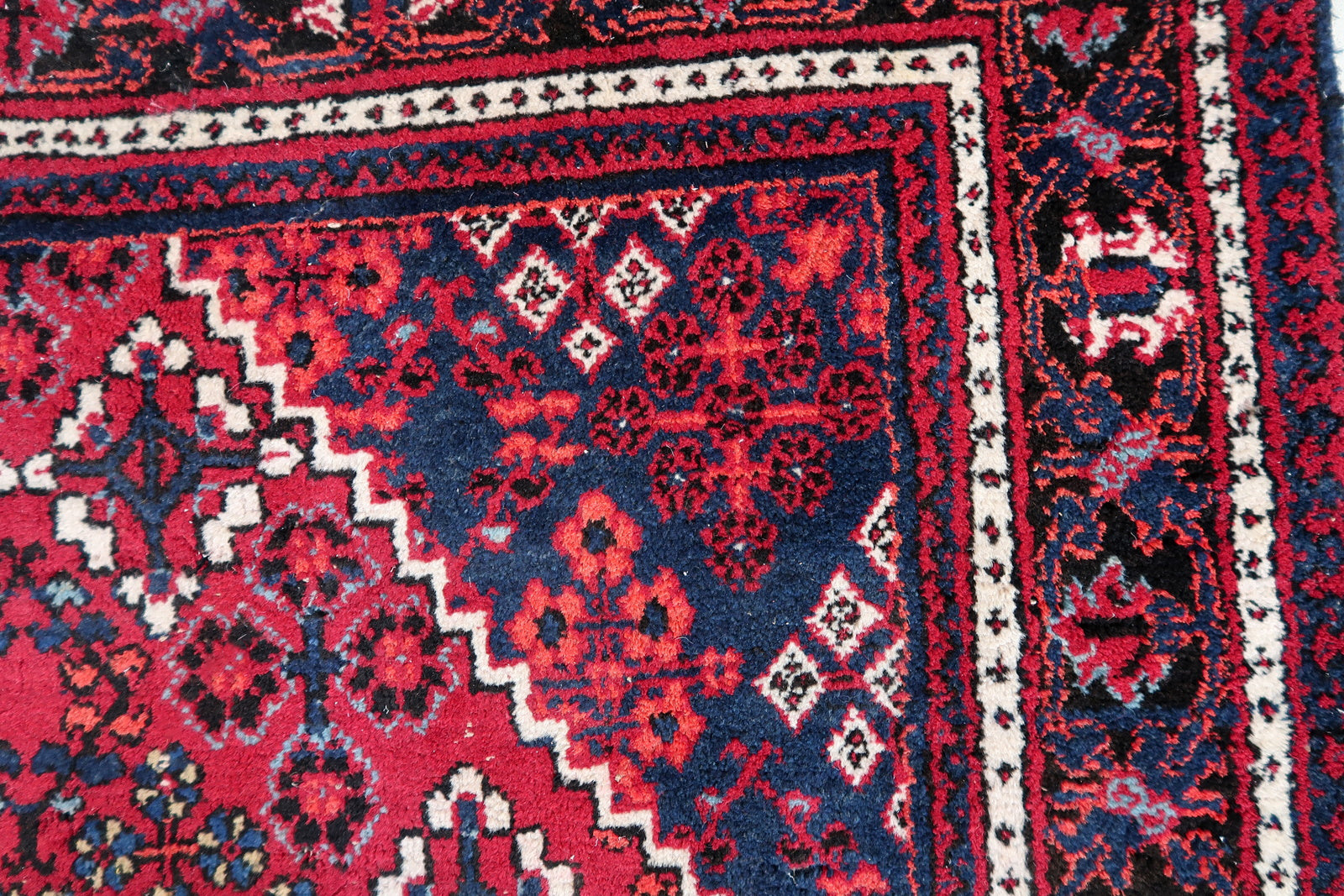 Handmade vintage Persian Hamadan rug 1970s