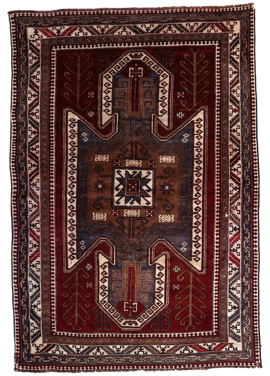 Handmade vintage Caucasian Kazak rug 1940s