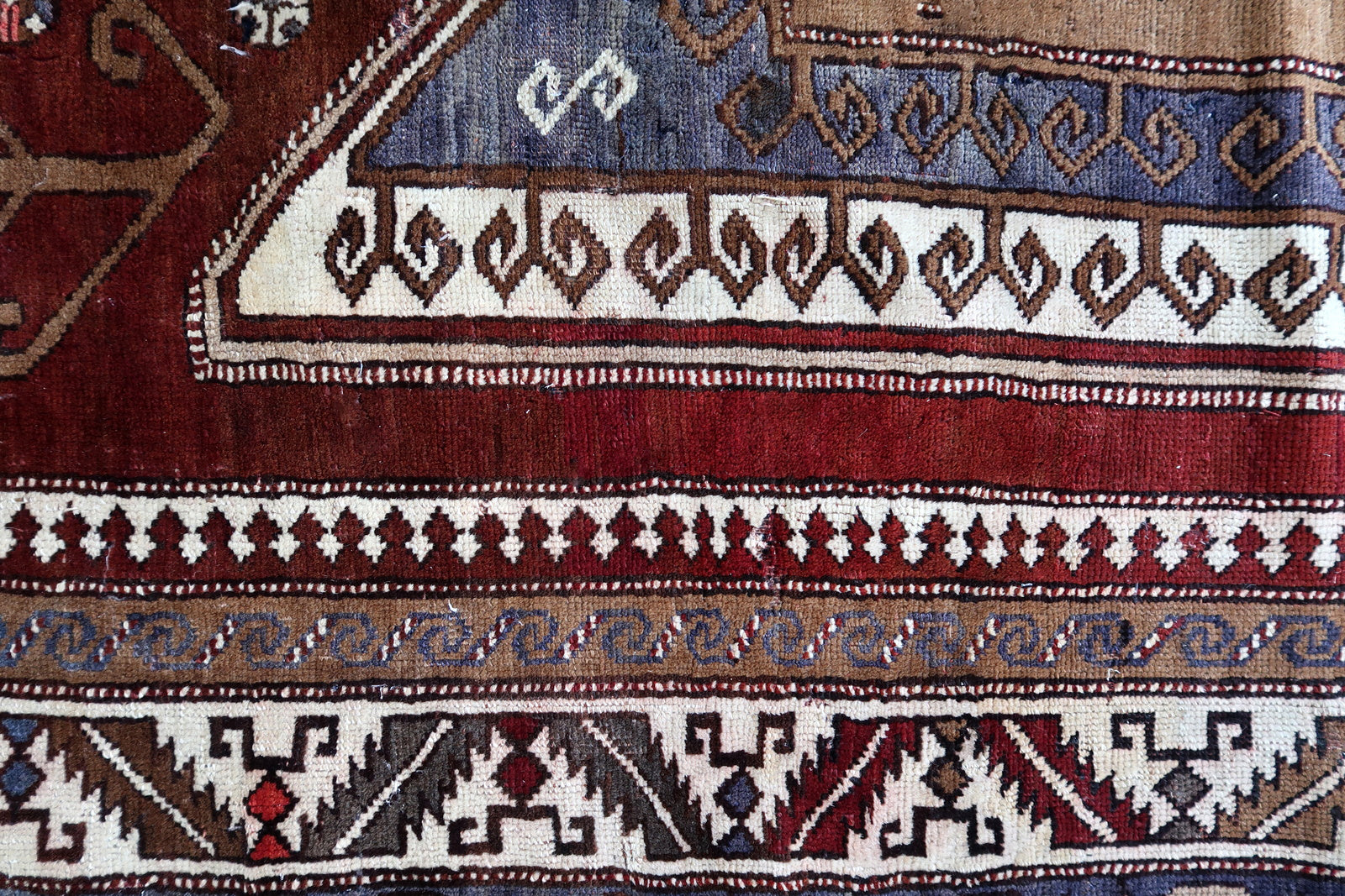 Handmade vintage Caucasian Kazak rug 1940s