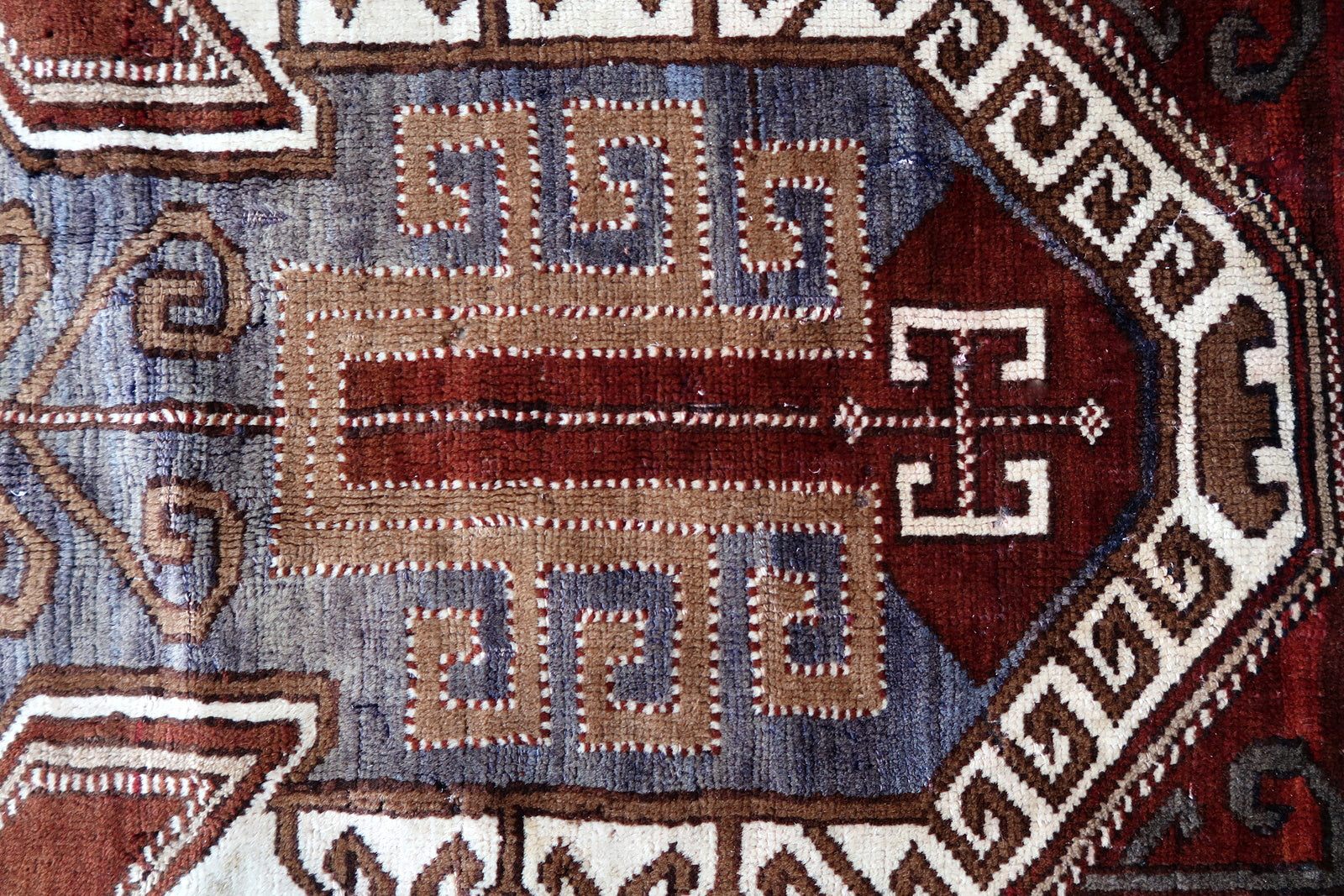 Handmade vintage Caucasian Kazak rug 1940s