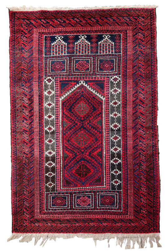 Handmade vintage Afghan Baluch prayer rug 1940s