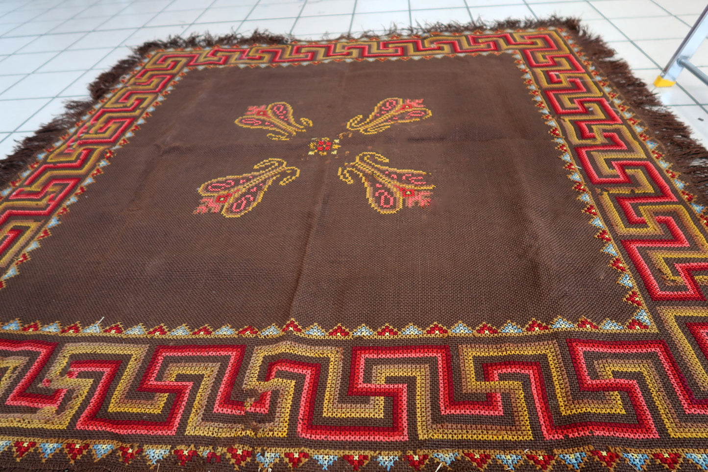Handmade vintage unusual square Tapestry from Portugal. The tapestry is in original good condition, has minimal signs of age. It is from the middle of 20th century.
