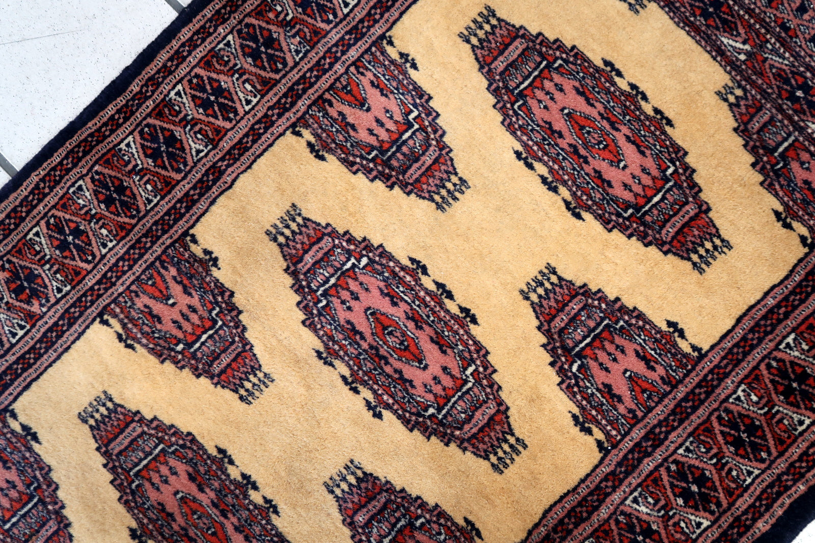 Handmade vintage Uzbek Bukhara runner 1970s