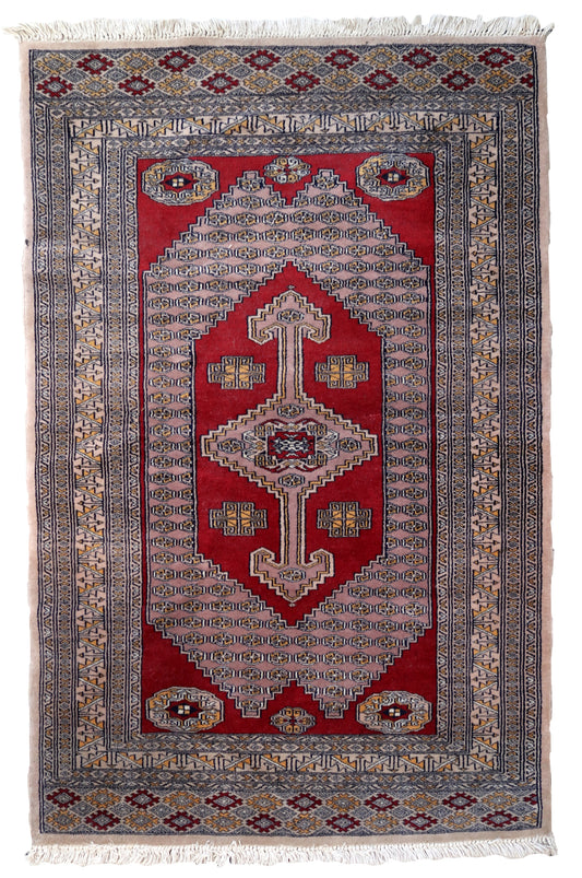 Handmade vintage Uzbek Bukhara rug 1970s