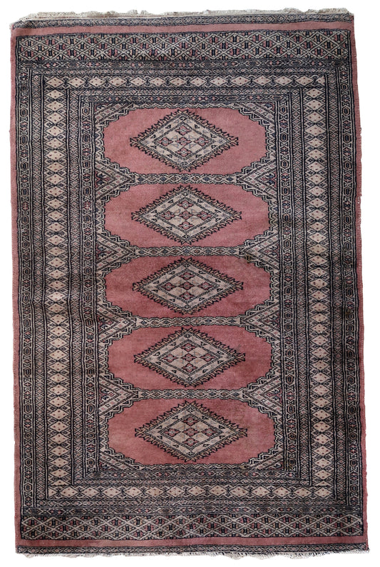 Handmade vintage Uzbek Bukhara rug 1970s