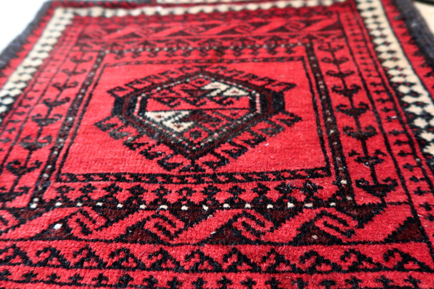 Handmade vintage Afghan Baluch salt bag in bright red color. The bag is from the end of 20th century in original good condition.