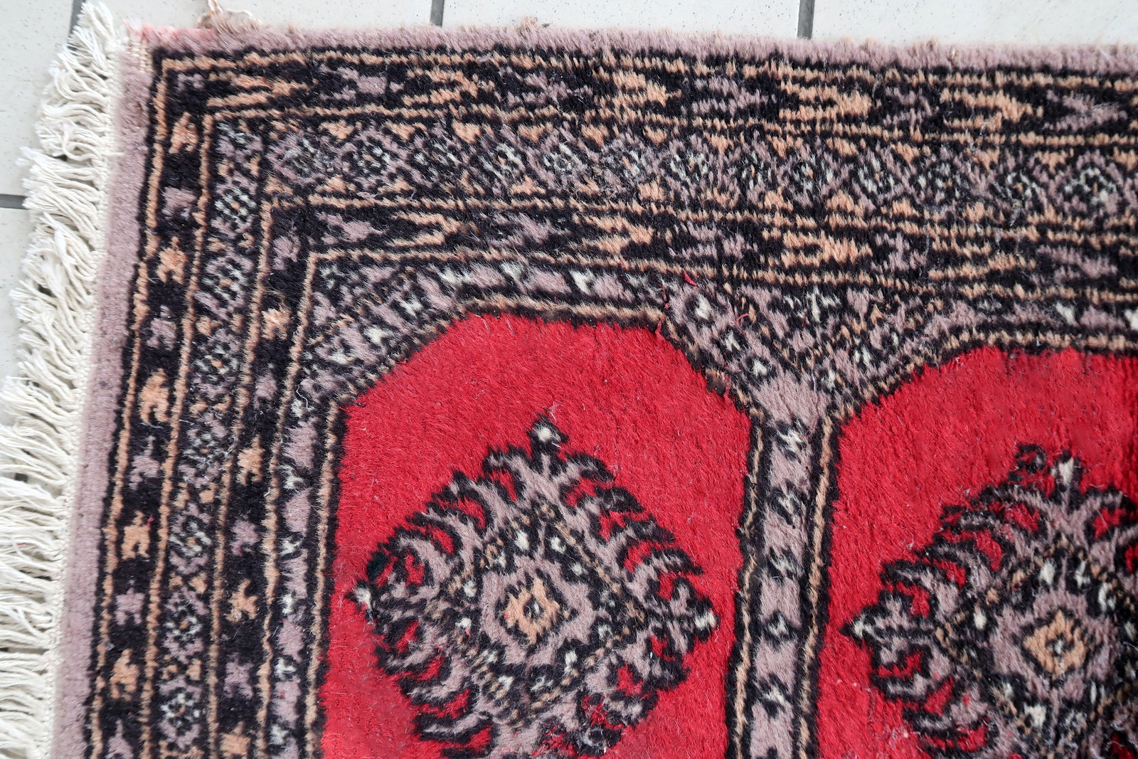 Handmade vintage Uzbek Bukhara rug 1970s
