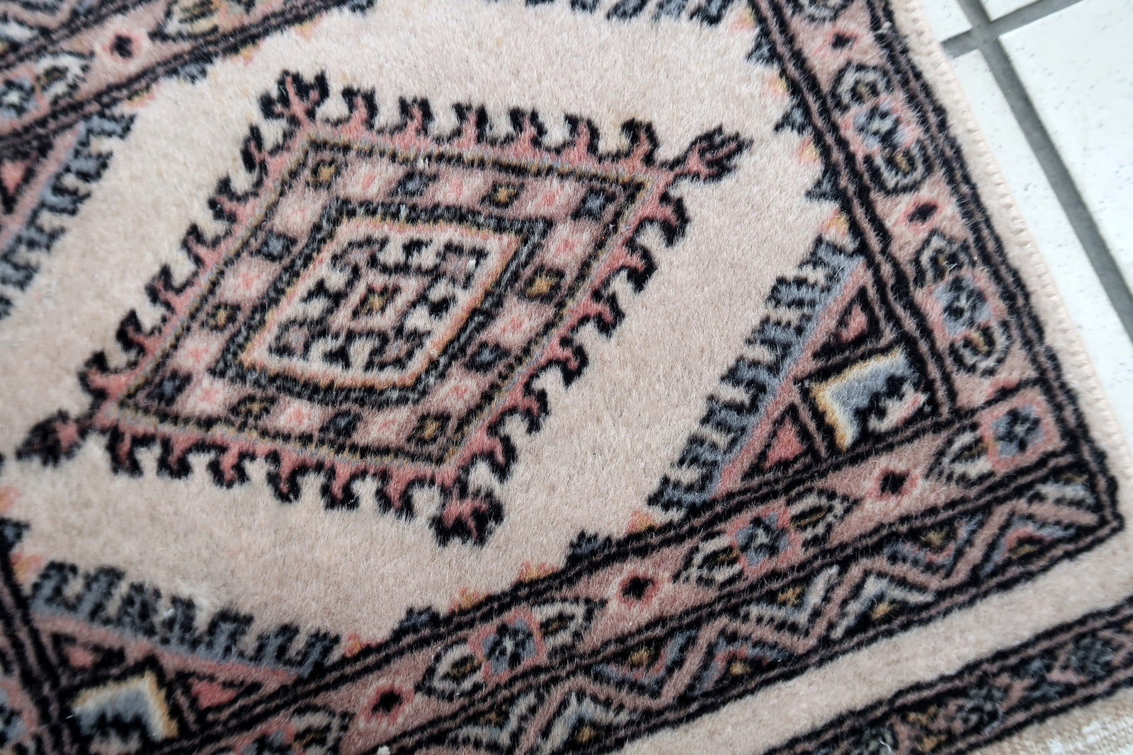 Handmade vintage Uzbek Bukhara mat 1970s