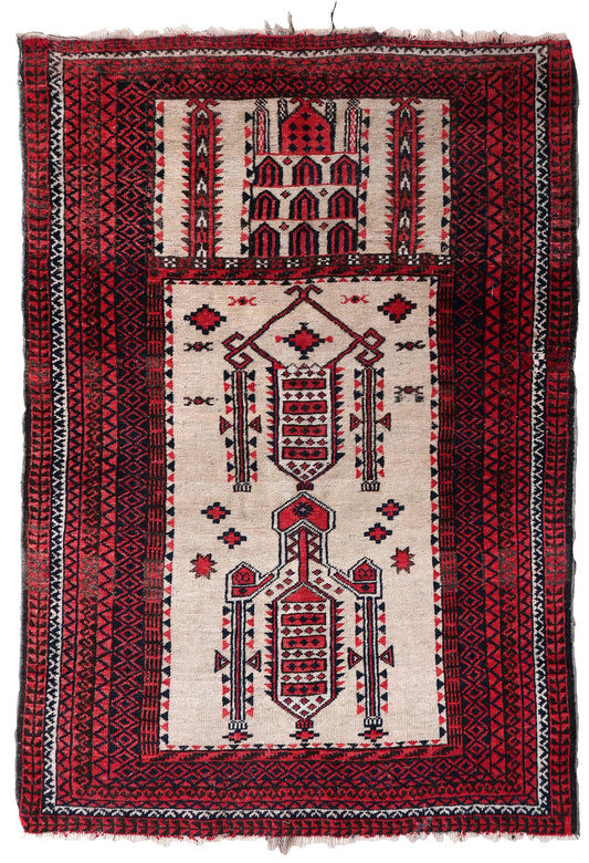 Handmade antique Afghan Baluch prayer rug 1910s