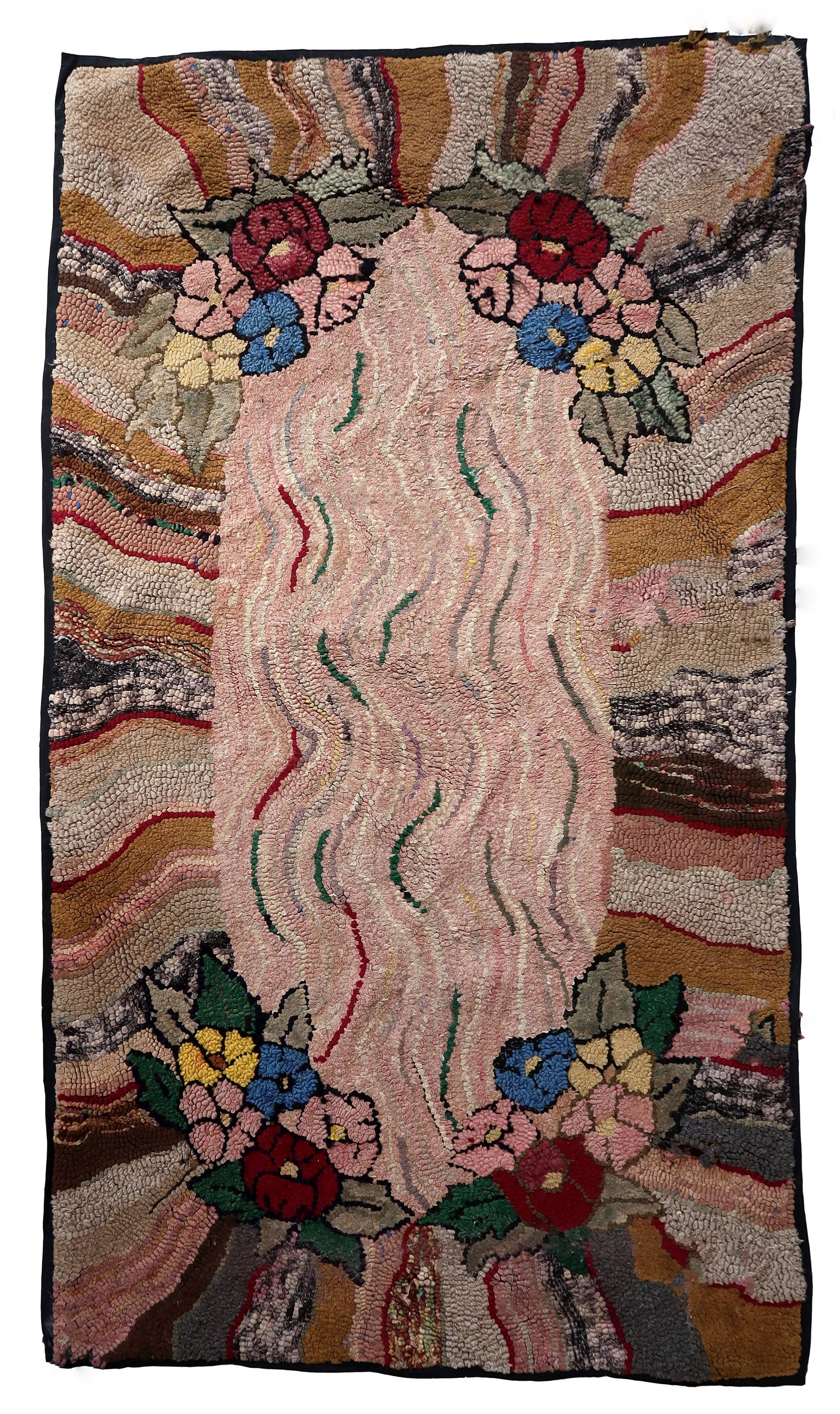 Handmade antique American Hooked rug 1880s