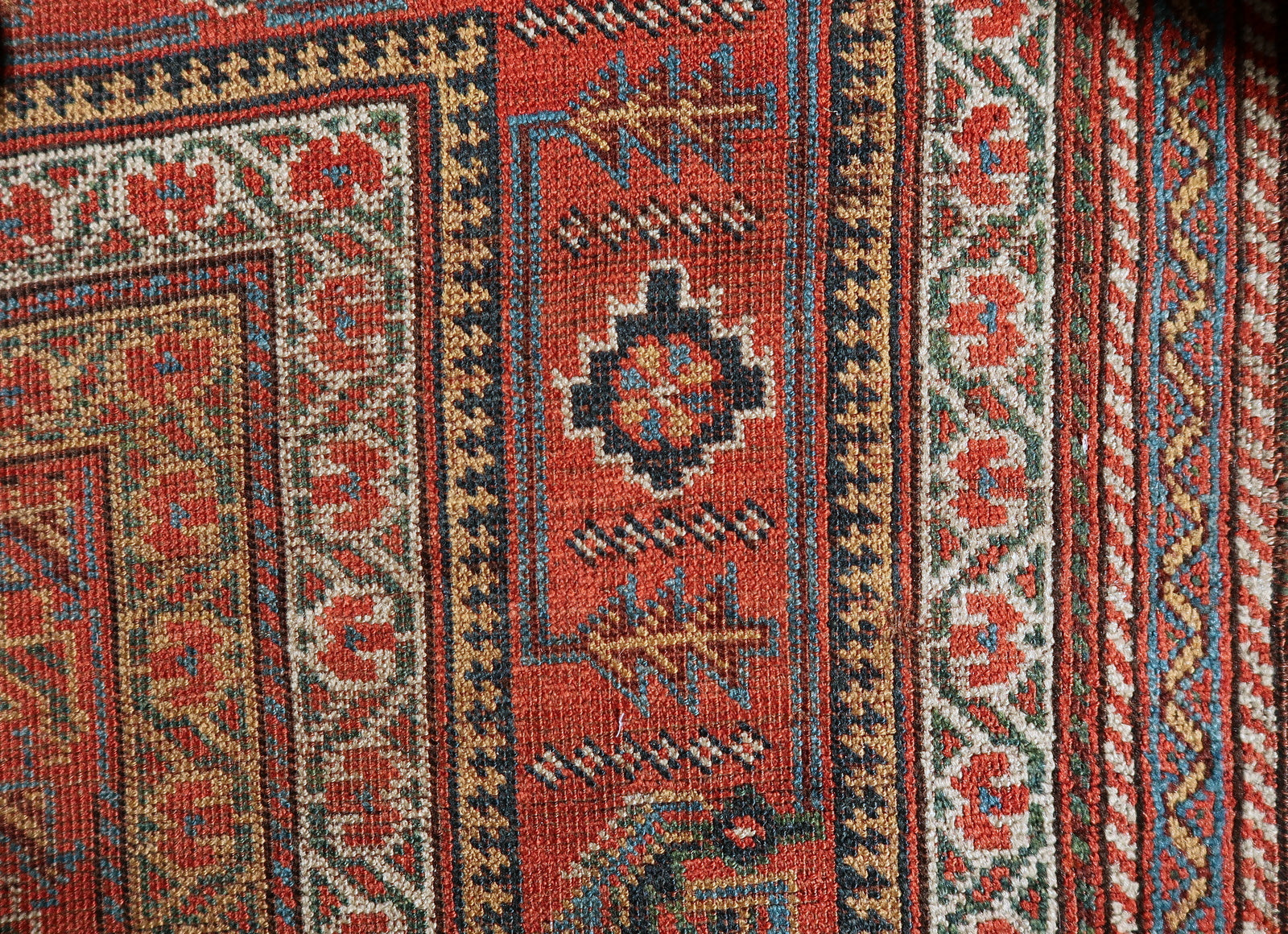 Handmade antique Persian Khamseh distressed rug 1880s