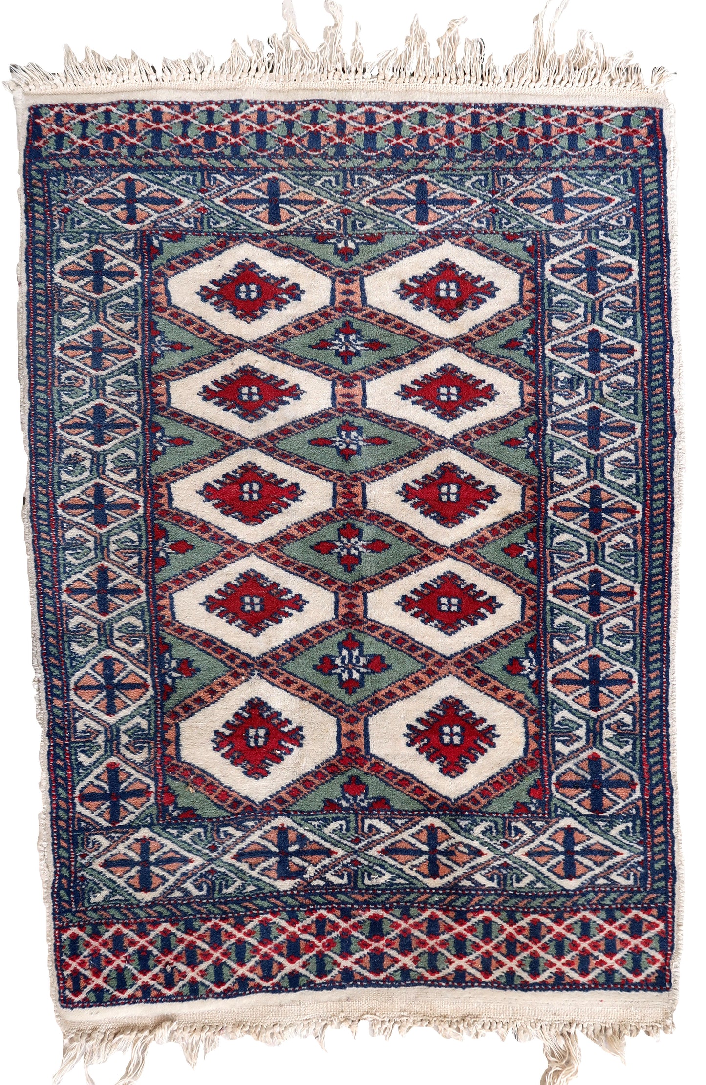 Handmade vintage Uzbek Bukhara rug 1970s
