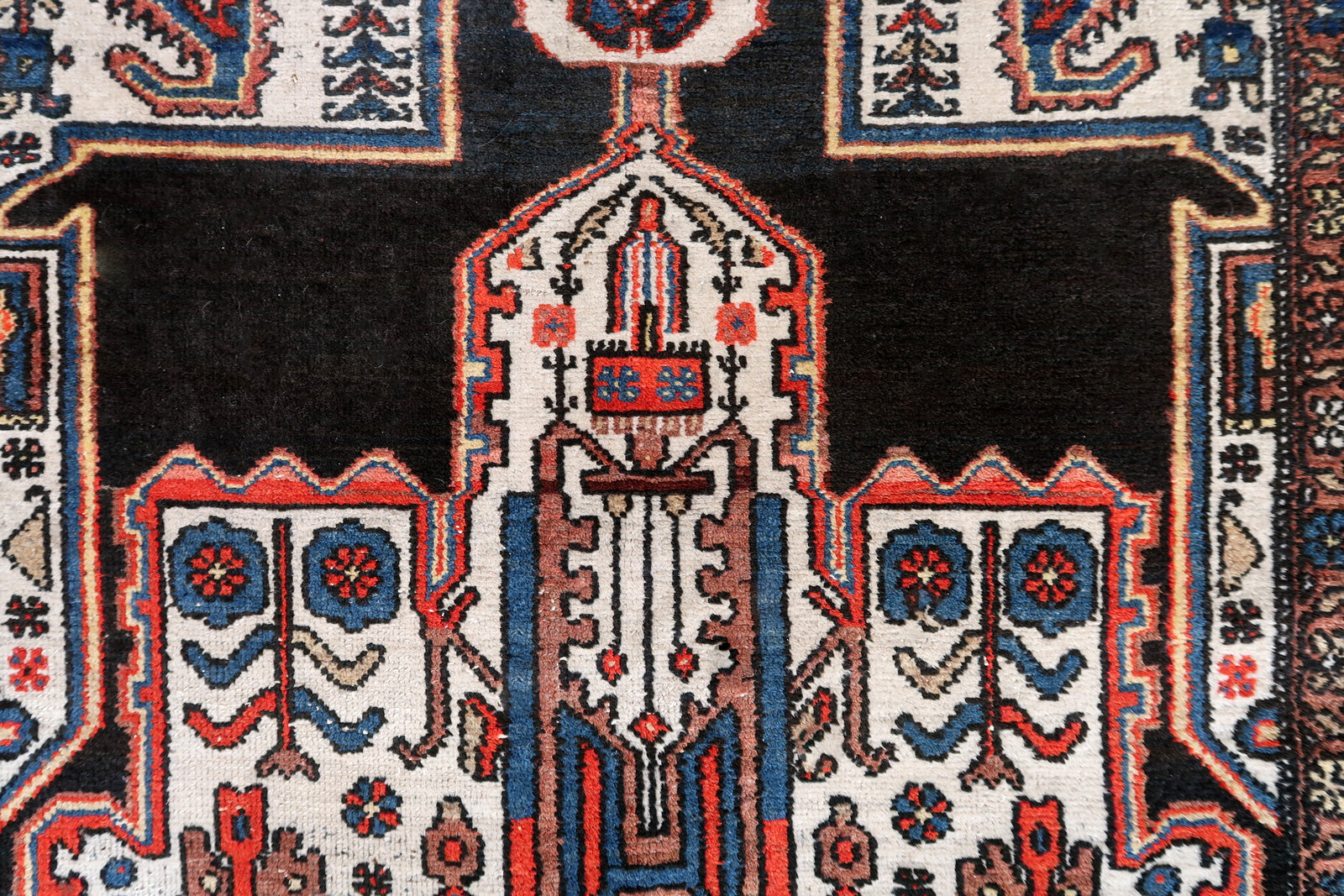 Handmade antique Persian Malayer rug in black and white colors. The rug is from the beginning of 20th century in original condition, it has some low pile.