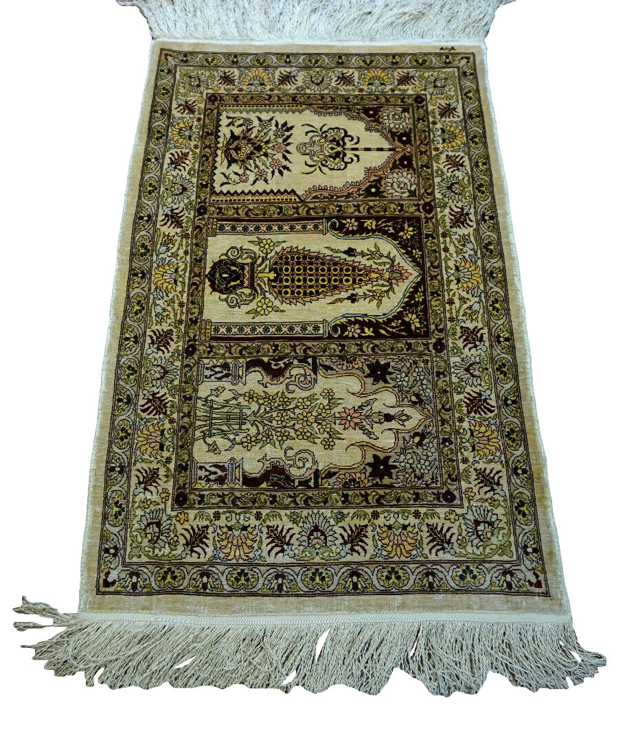 Handmade vintage Turkish Hereke silk rug 1970s