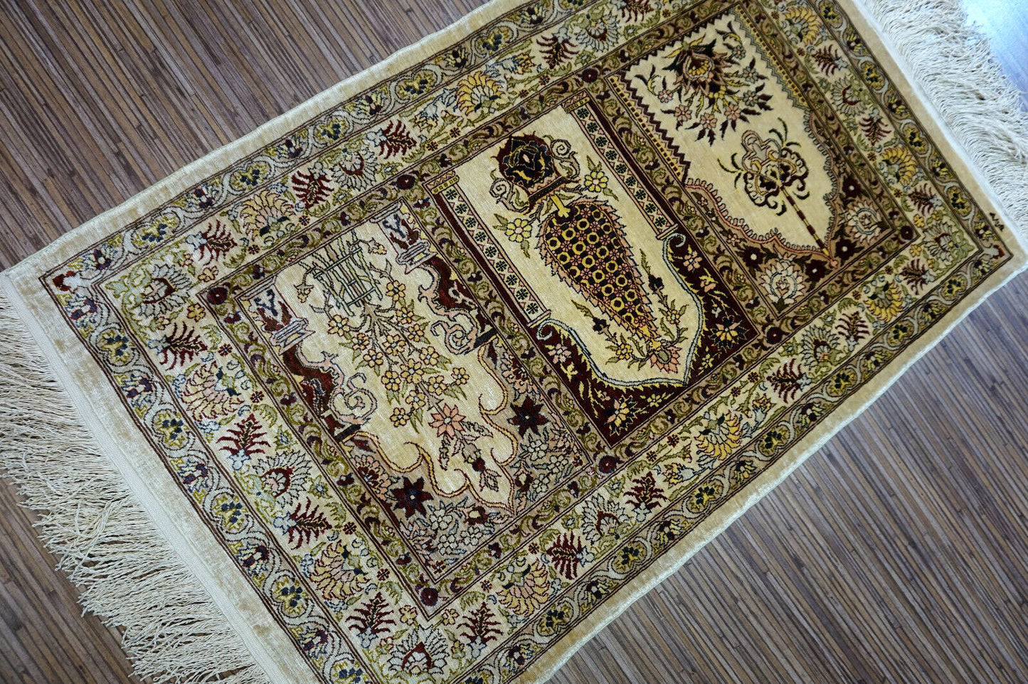 Handmade vintage Turkish Hereke silk rug 1970s