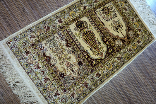 Handmade vintage Turkish Hereke silk rug 1970s