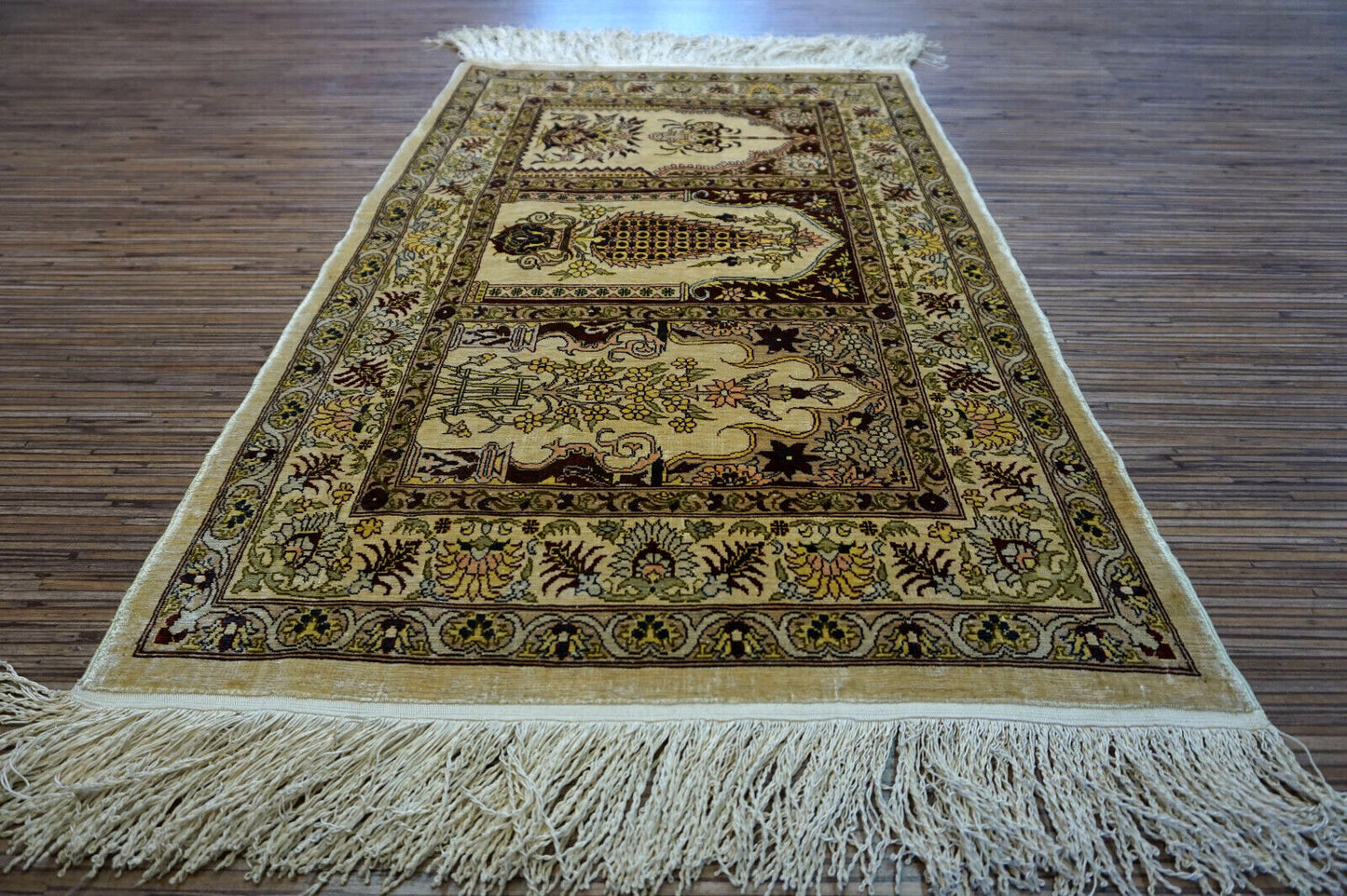 Handmade vintage Turkish Hereke silk rug 1970s