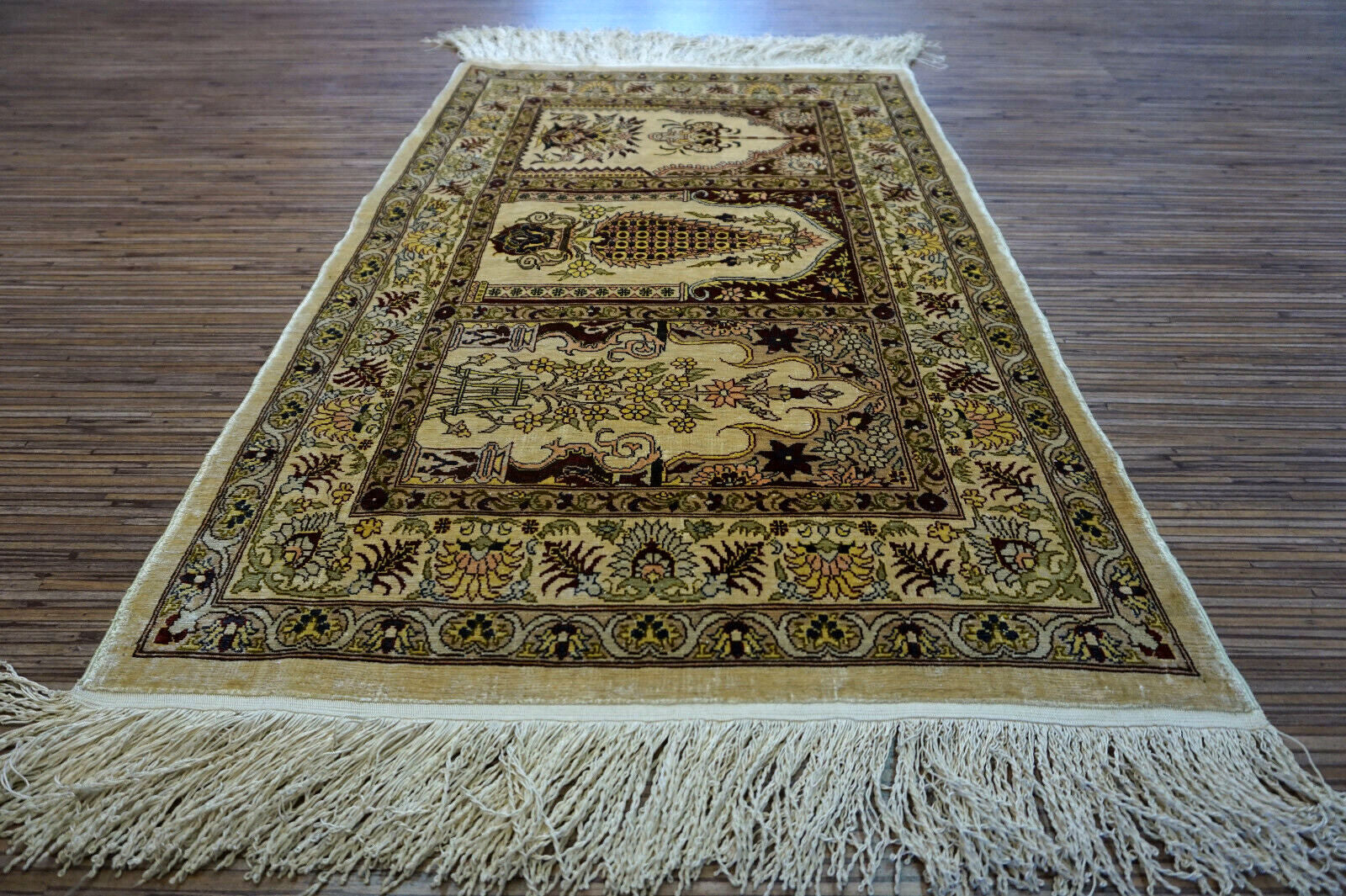 Handmade vintage Turkish Hereke silk rug 1970s
