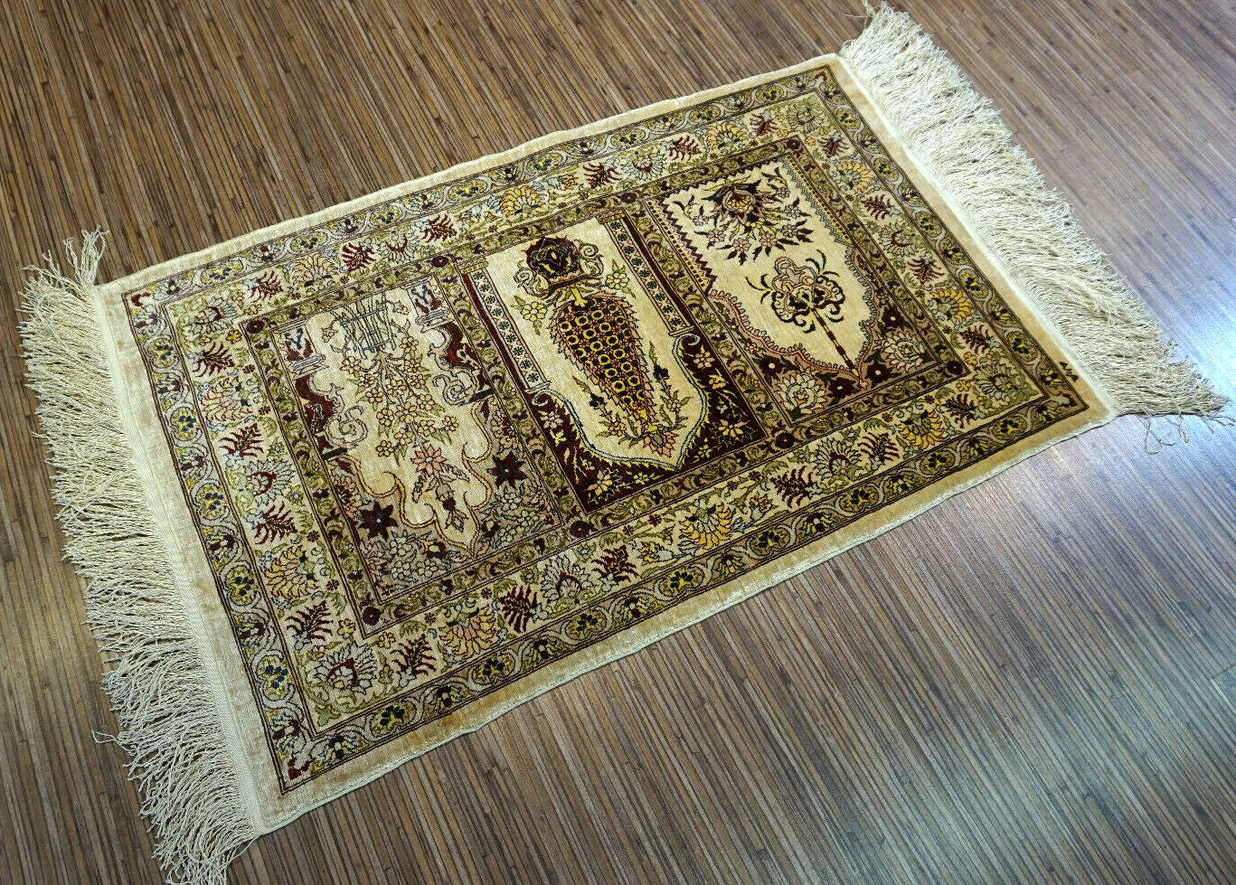 Handmade vintage Turkish Hereke silk rug 1970s