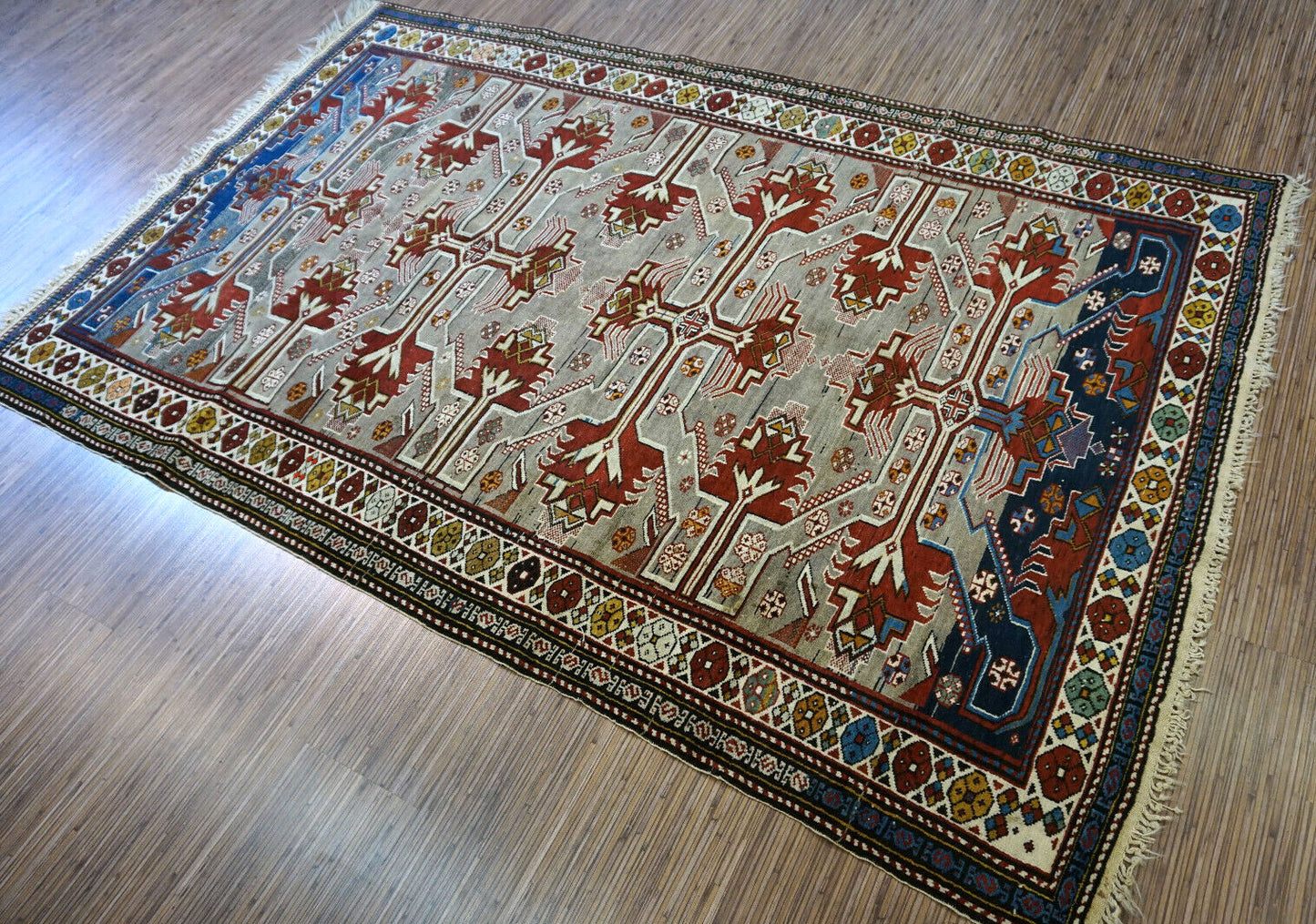 Handmade vintage Caucasian Shirvan rug 1950s