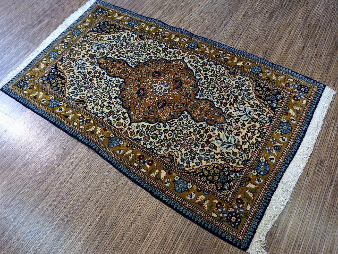 Handmade vintage Persian Qum rug 1970s