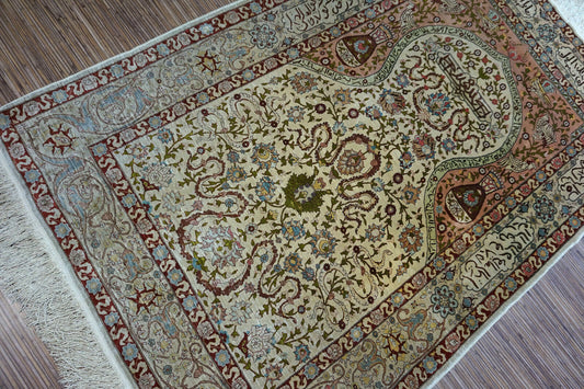 Handmade vintage Turkish Hereke silk prayer rug 1950s