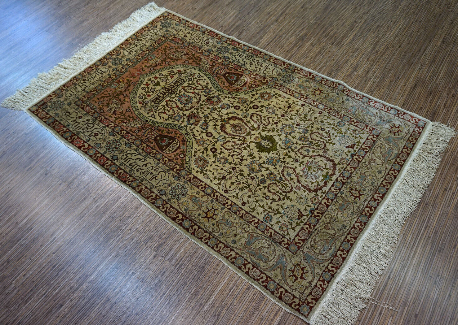 Handmade vintage Turkish Hereke silk prayer rug 1950s