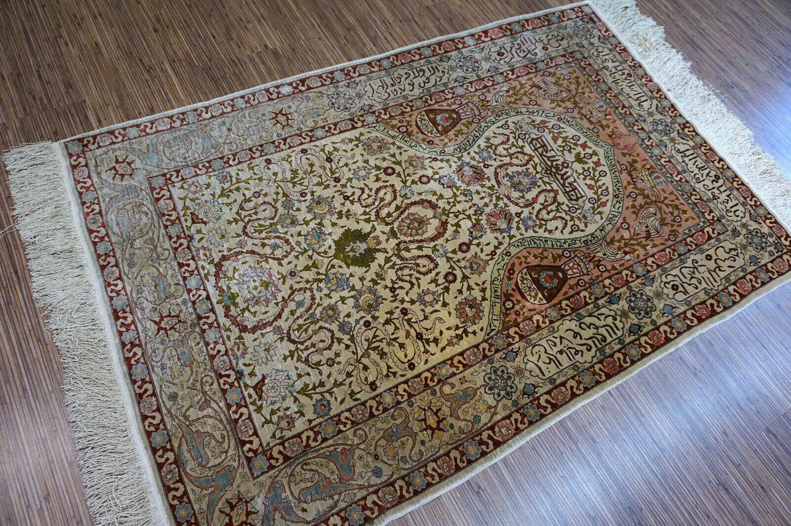 Handmade vintage Turkish Hereke silk prayer rug 1950s