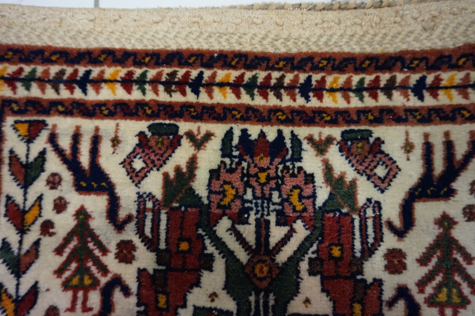 Handmade vintage Persian Afshar salt bag in tribal design. The rug is from the end of 20th century in original good condition.