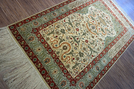 Handmade vintage Turkish Hereke silk prayer rug 1950s