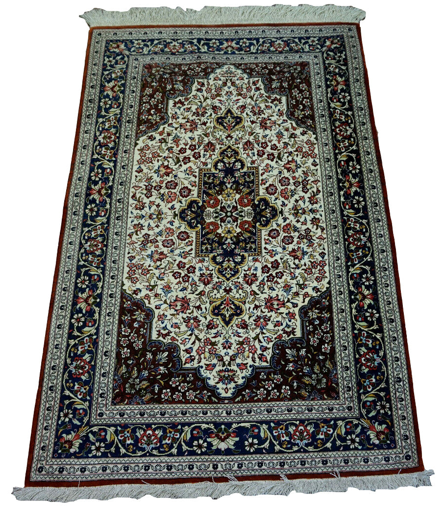 Handmade vintage Persian Qum silk rug 1970s
