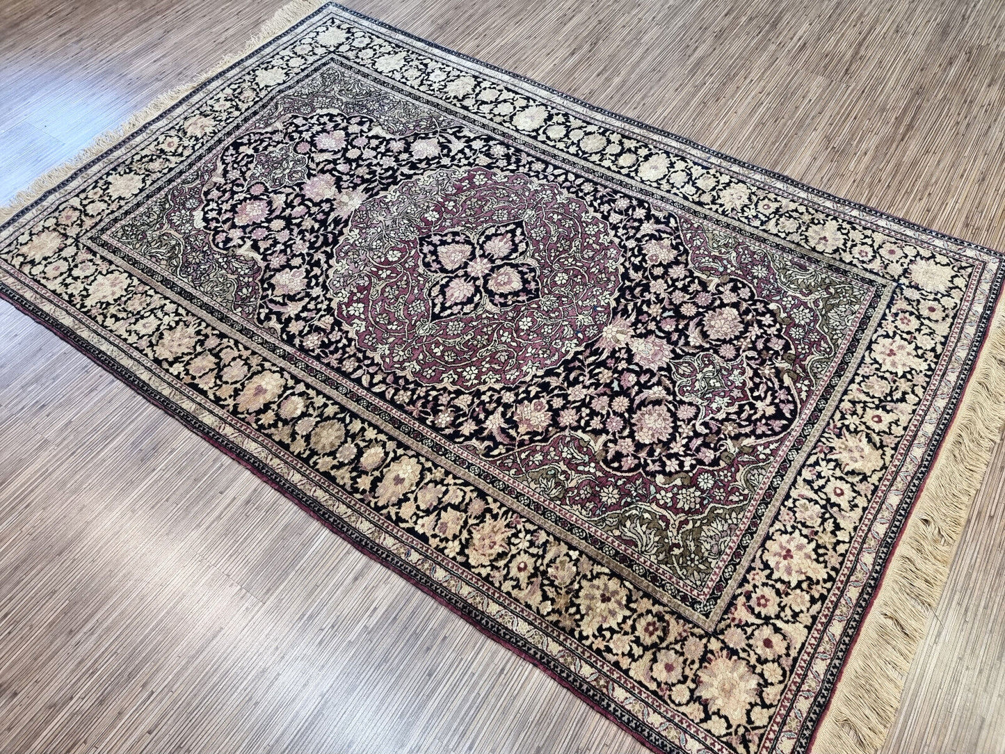 Handmade antique Persian Isfahan rug 1900s