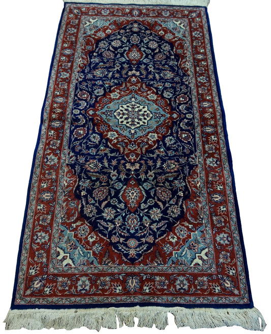 Handmade vintage Persian Isfahan rug 1970s