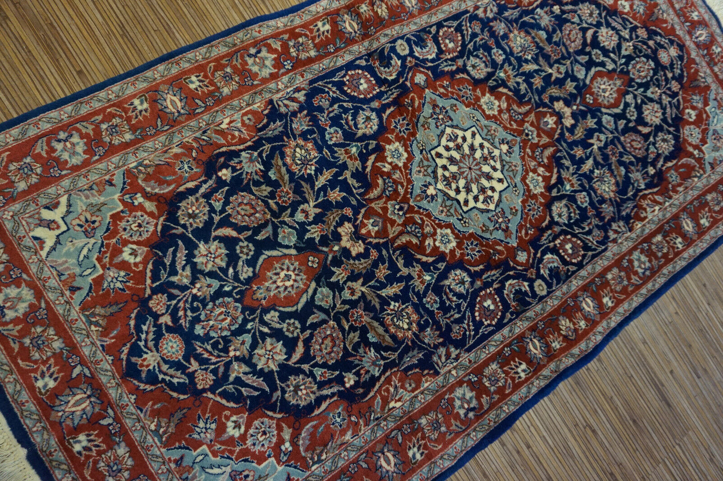 Handmade vintage Persian Isfahan rug 1970s