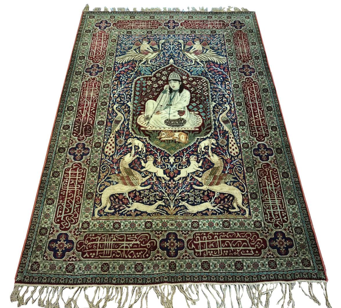 Handmade antique Persian Kerman Lavar rug 1900s