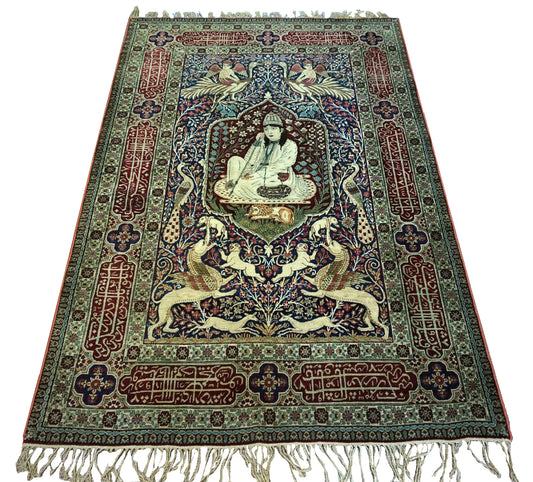 Handmade antique Persian Kerman Lavar rug 1900s