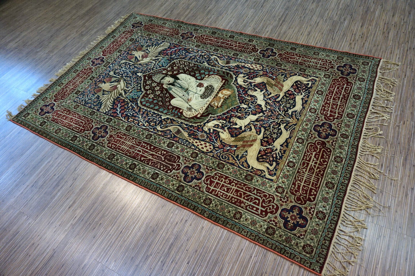 Handmade antique Persian Kerman Lavar rug 1900s