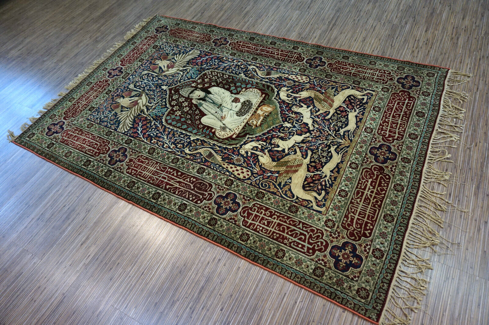 Handmade antique Persian Kerman Lavar rug 1900s