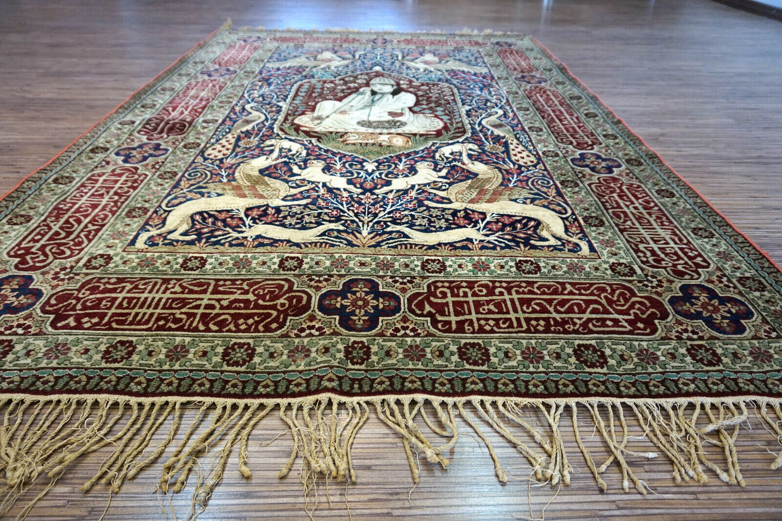Handmade antique Persian Kerman Lavar rug 1900s