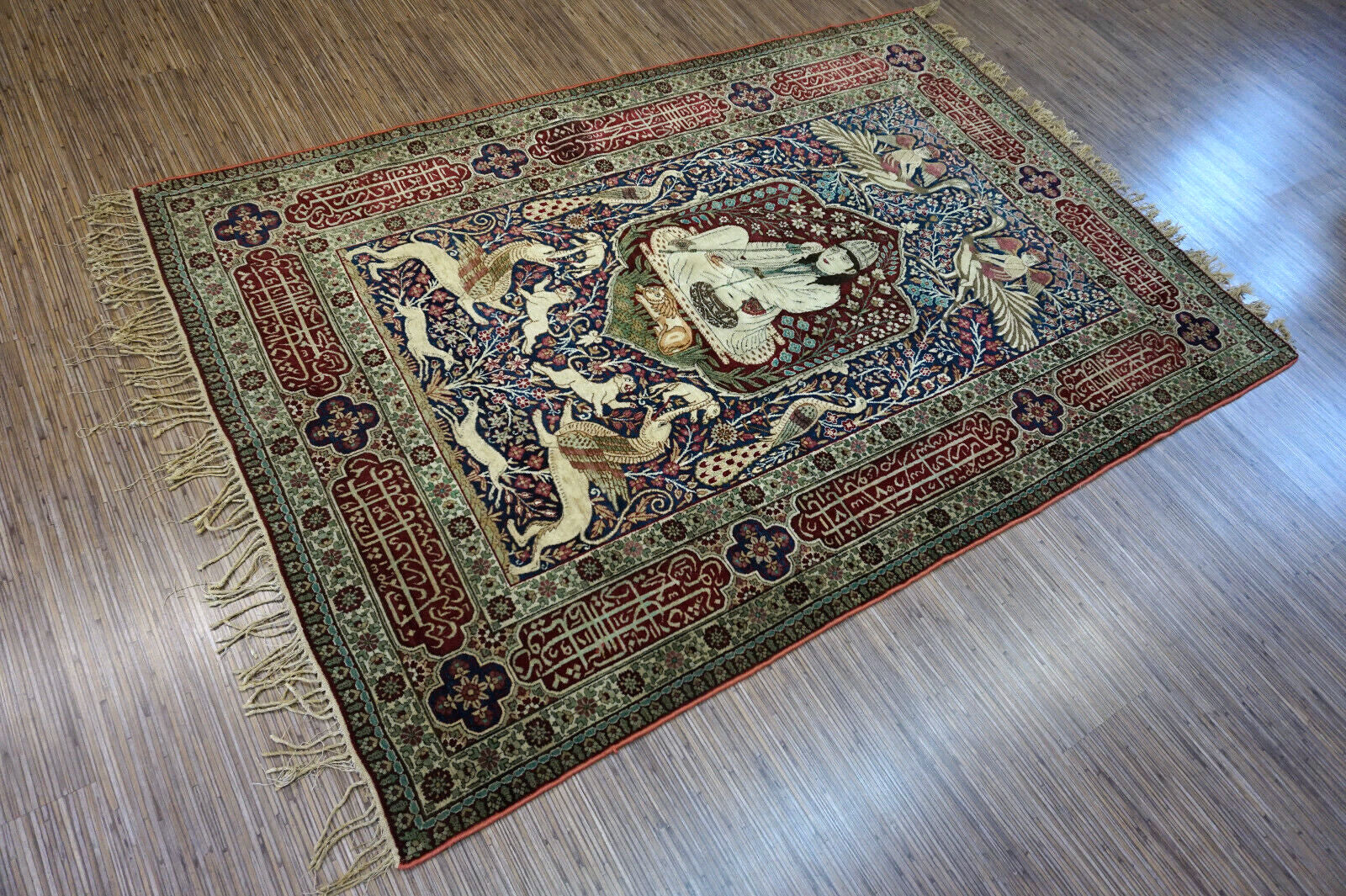 Handmade antique Persian Kerman Lavar rug 1900s