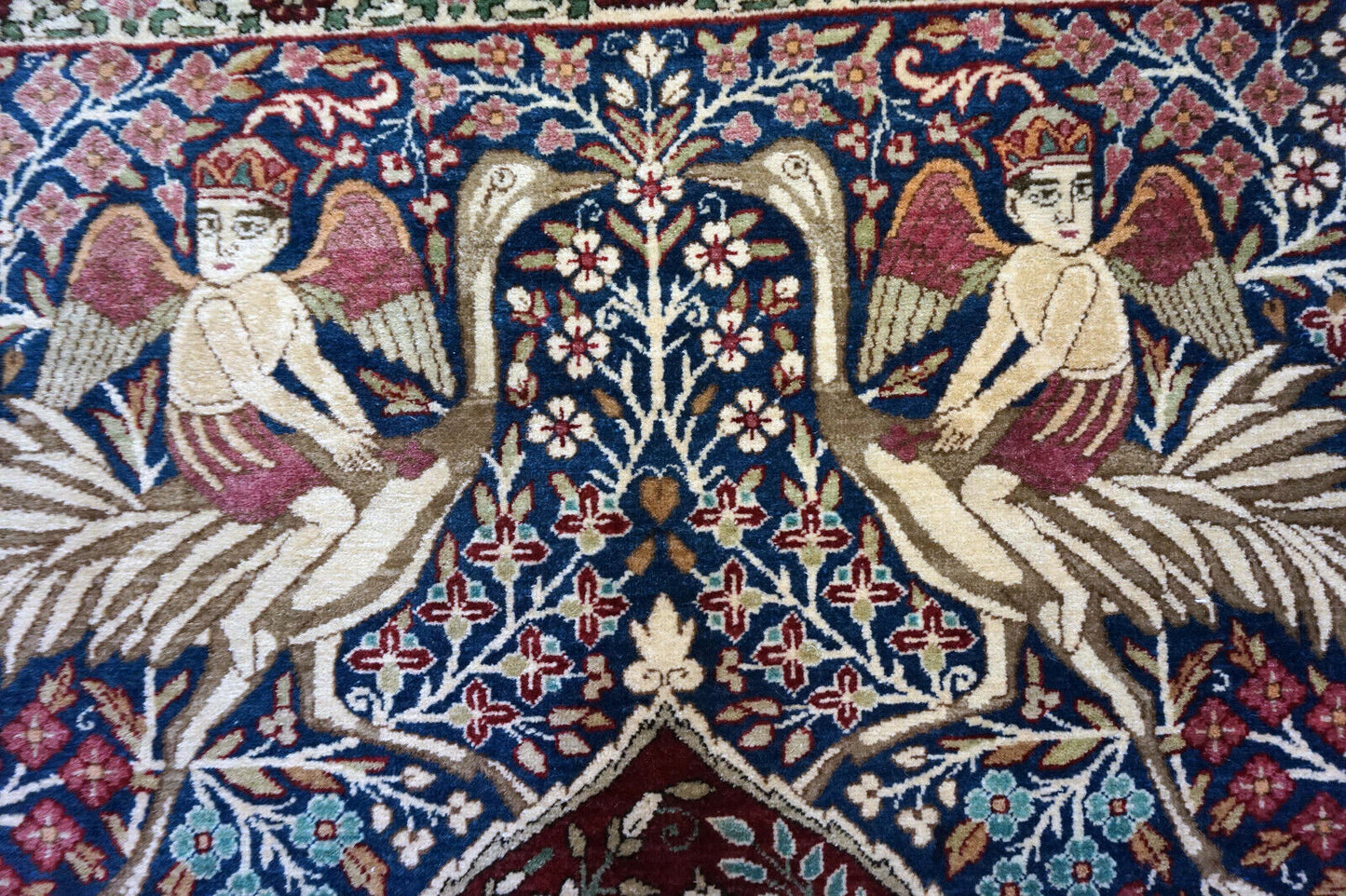 Handmade antique Persian Kerman Lavar rug 1900s
