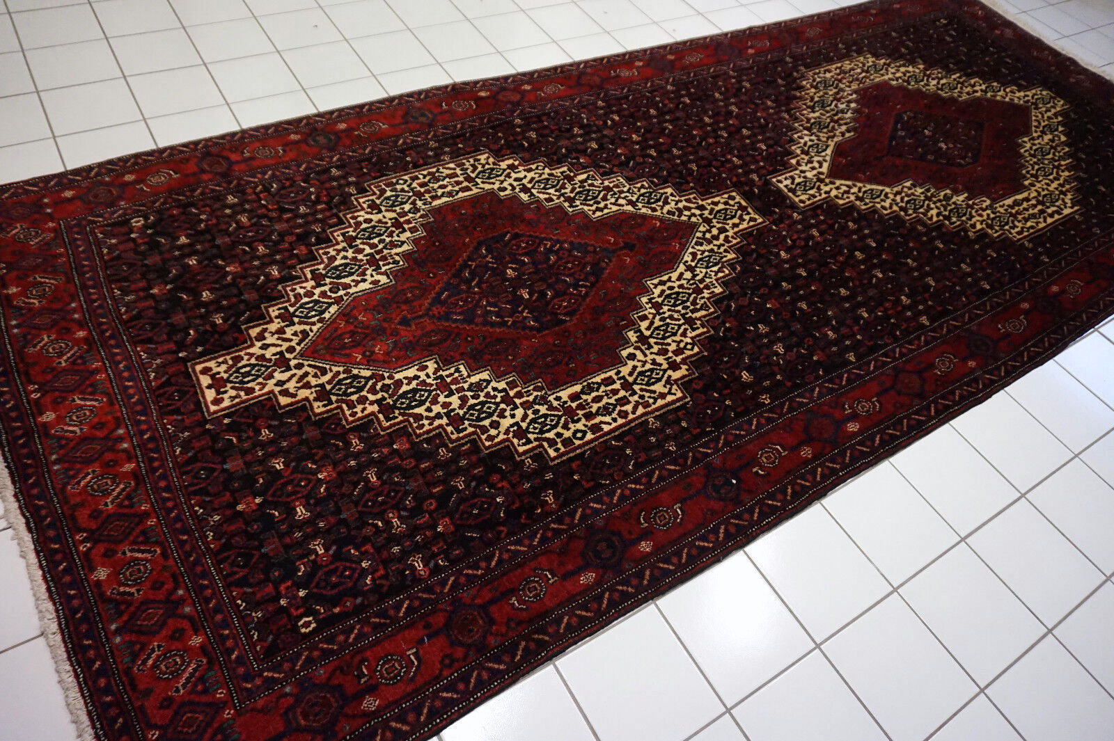 Handmade vintage Persian Senneh rug 1970s