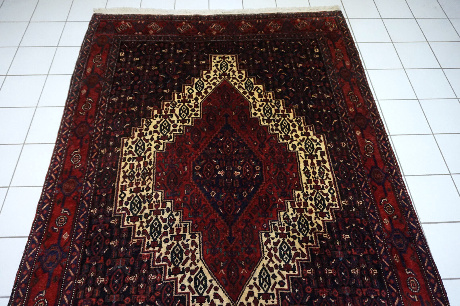 Handmade vintage Persian Senneh rug 1970s