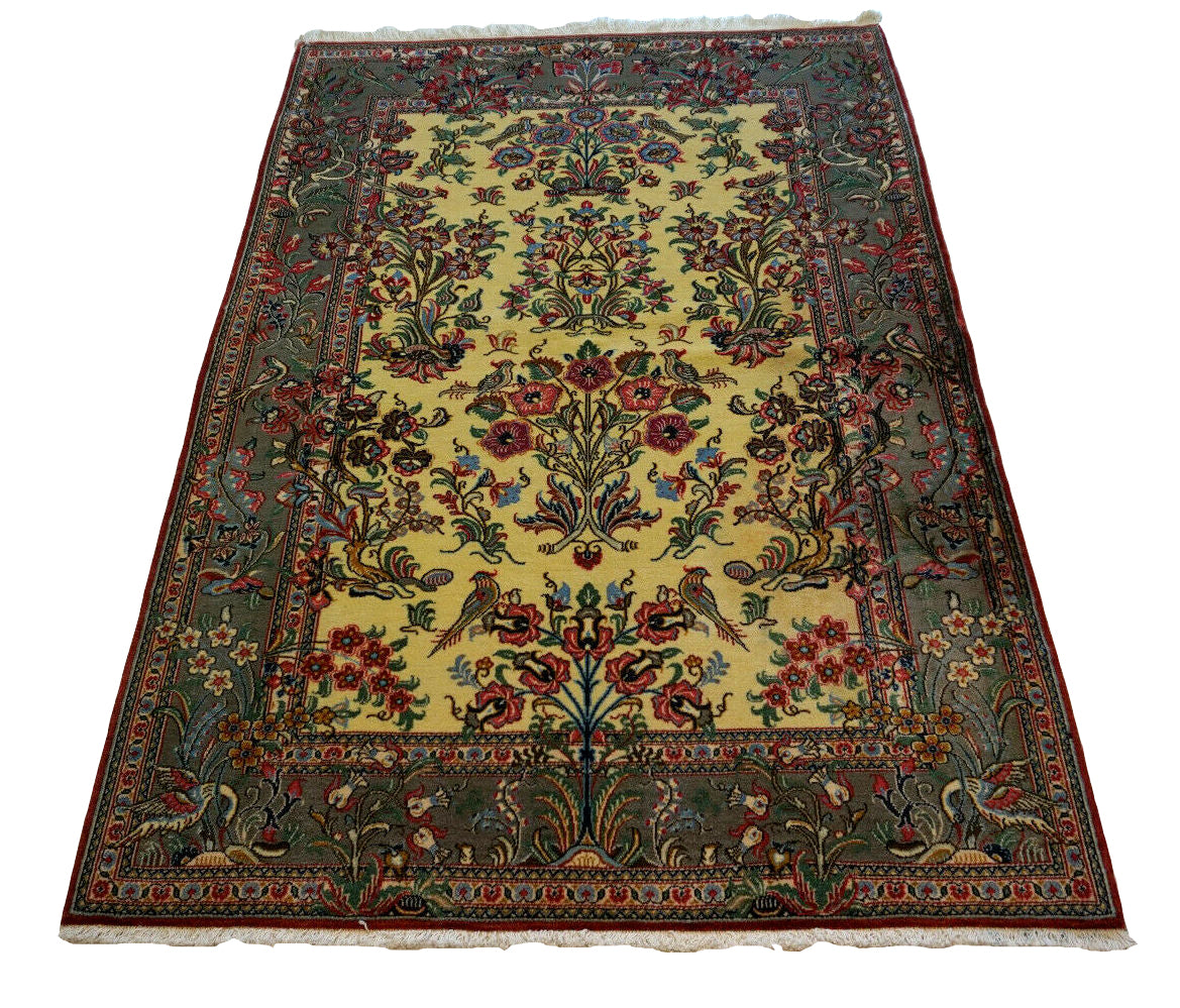 Handmade vintage Persian Qum rug 1970s